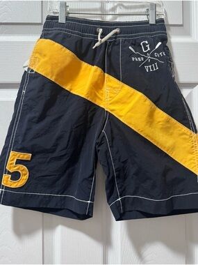 GAP Navy Swim Shorts with Yellow Diagonal Stripe